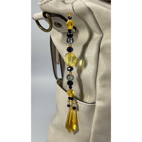 Beaded Purse Charm Suncatcher Black Yellow Crystal Prism Handbag Ornament - Picture 4 of 10